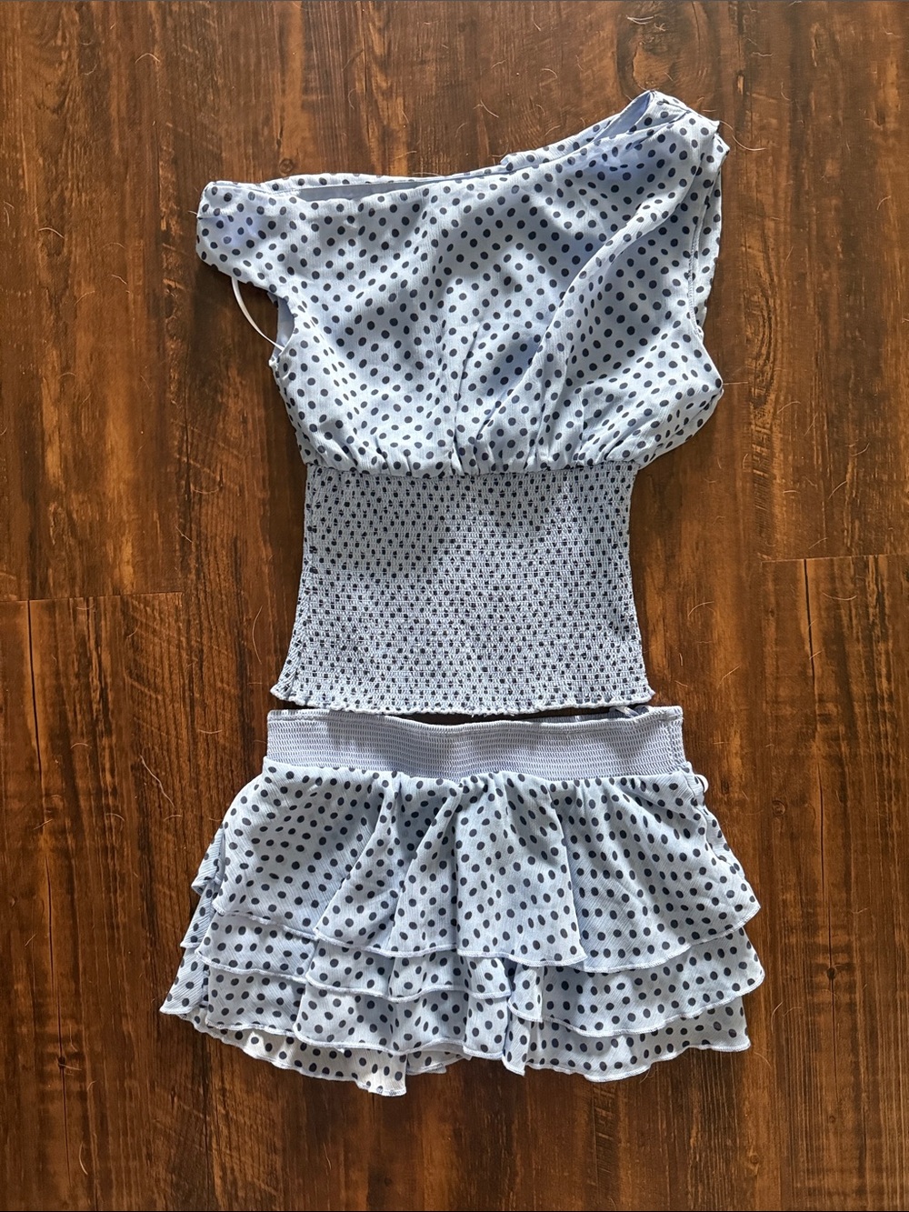 Princess Polly Light Blue & Black Polka Dot Mini Skirt Set